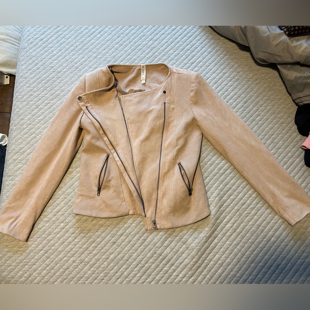 Mural Blush Beige Faux Suede Moto Jacket for Women